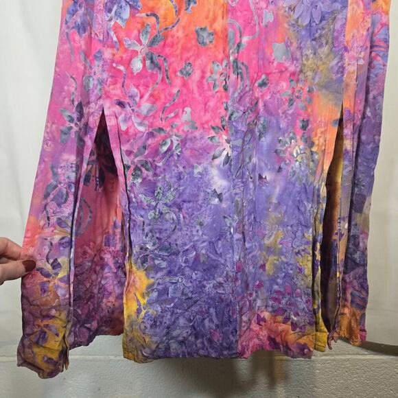 Vtg Tropical Tantrum Tie Dye Slit Maxi Beaded Dress Medium Multicolor Hawaiian - Picture 8 of 10